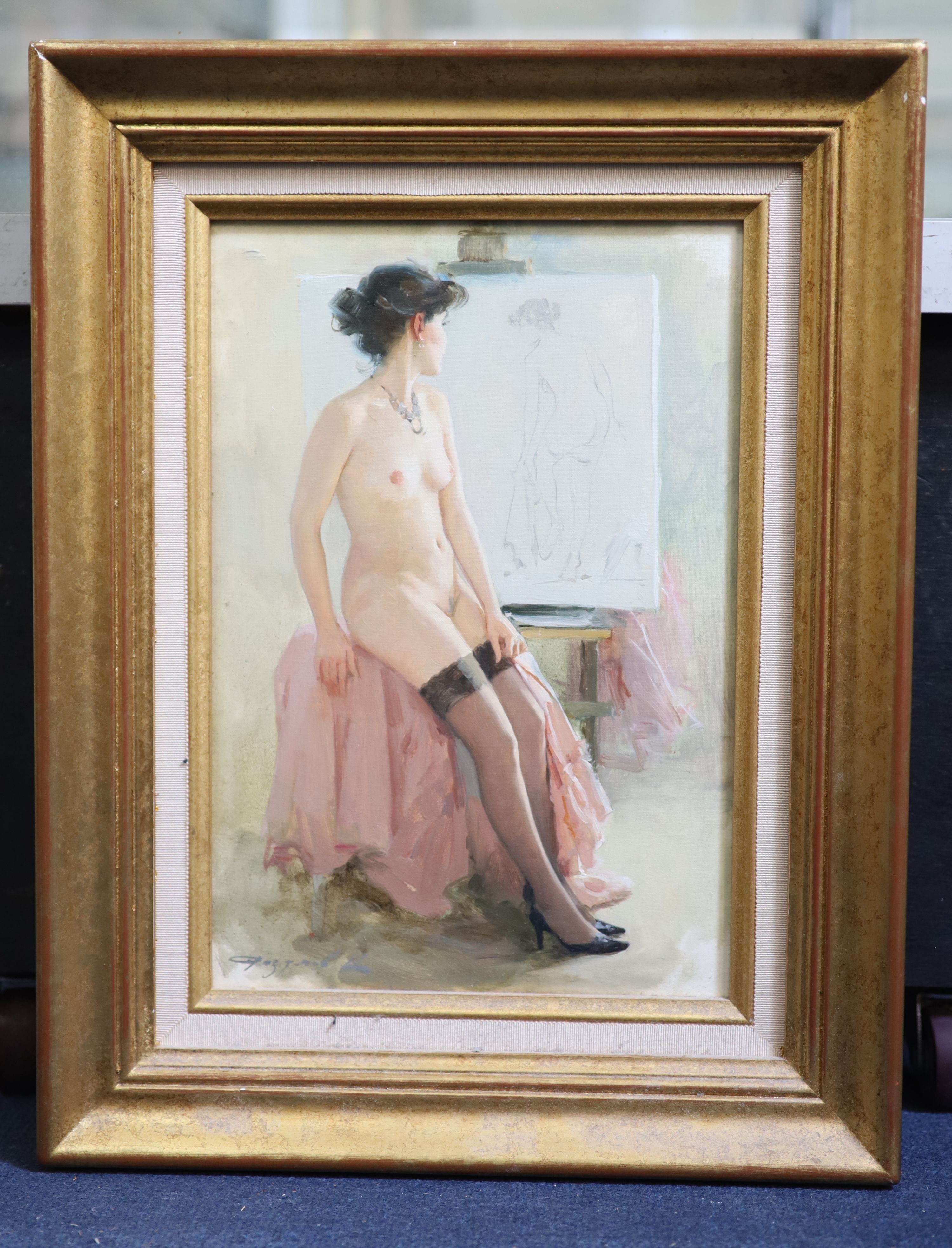 Konstantin Razumov (b.1974), The Artist’s Model, Oil on canvas, 34 x 23cm.